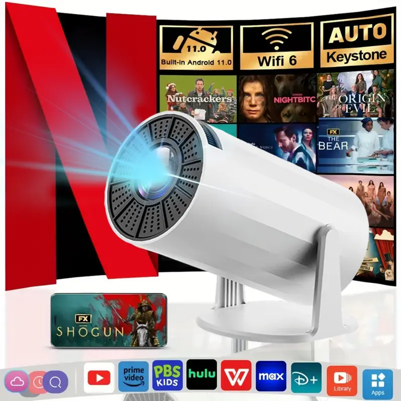 Portable Projector 2.4/5G WiFi 360° HD LED 200 InchScreen Built-in Speaker Multifunctional Projector forHome Cinema and Outdoor Use