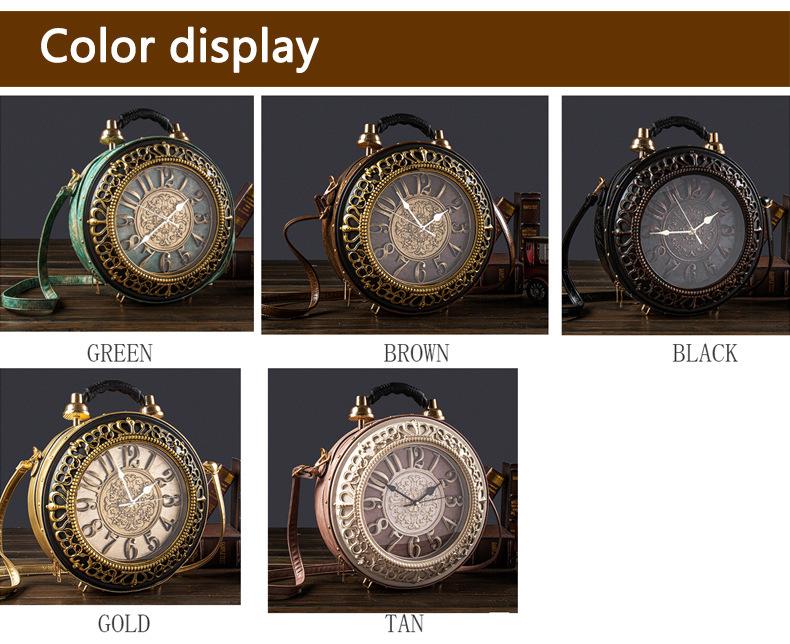 Ladies' Retro Roman Digital Clock Face Crossbody Bag with Adjustable Straps Golden Hardware Zipper Closure Bell-shaped Design Large Dial Black Hands Casual Flap Pocket