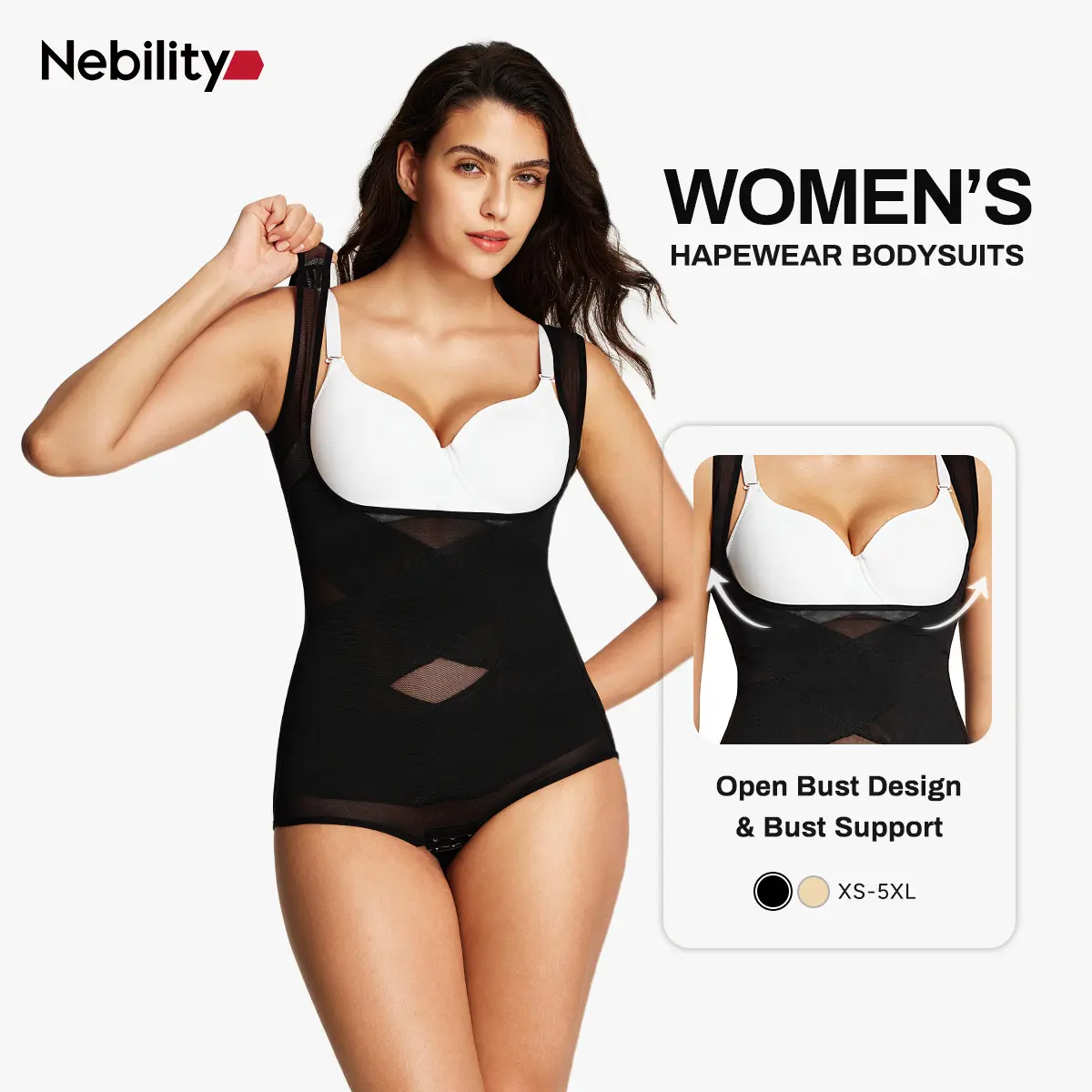 Nebility Shapewear Bodysuit | Mesh Breathable, Invisible High Compression Tummy Control Bodysuit | Women’s Everyday Comfortable Spandex Womenswear Basic #Back To School