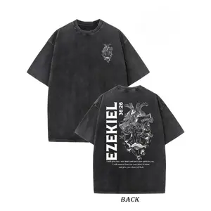Vintage creative pattern printed EZEKIEL washed T-shirt double-sided printed heavy-duty basic T-shirt 230g cotton vintage street T-shirt loose hip-hop made with high-quality fabric, breathable and moisture-wicking