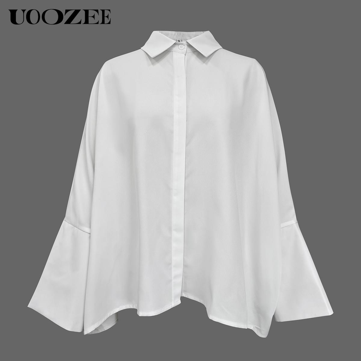 UOOZEE Women's Oversized Fit Multi-Colored Lapel Shirt Tops for All Seasons Loose Simple Polyester Versatile Commuting Suitable for Various Occasions Soft Cotton Blend Chic Blouse Casual