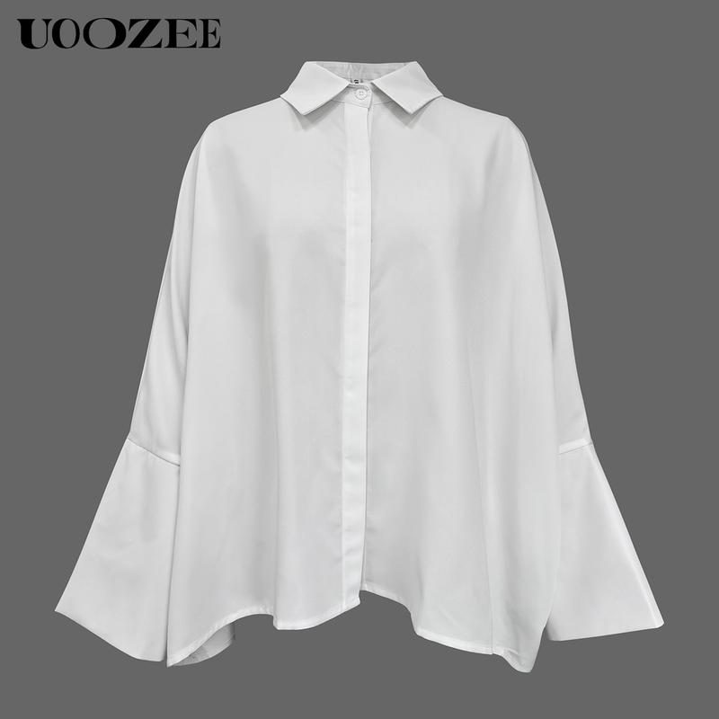 UOOZEE Women's Oversized Fit Multi-Colored Lapel Shirt Tops for All Seasons Loose Simple Polyester Versatile Commuting Suitable for Various Occasions Soft Cotton Blend Chic Blouse Casual