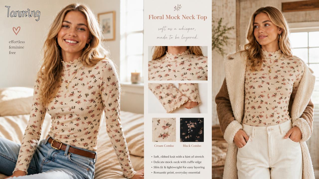 Construction detail of Women's Floral Knit Long-Sleeve Shirt with a floral print