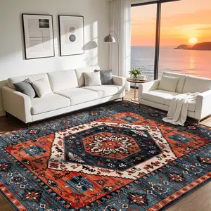 Shilucheng Boho Area Rug 9X12 Washable Rugs for Bedroom Low Piles Indoor Rugs, Non Slip Soft Rugs for Living Room, Foldable Pet Friendly Area Rugs,summerwins