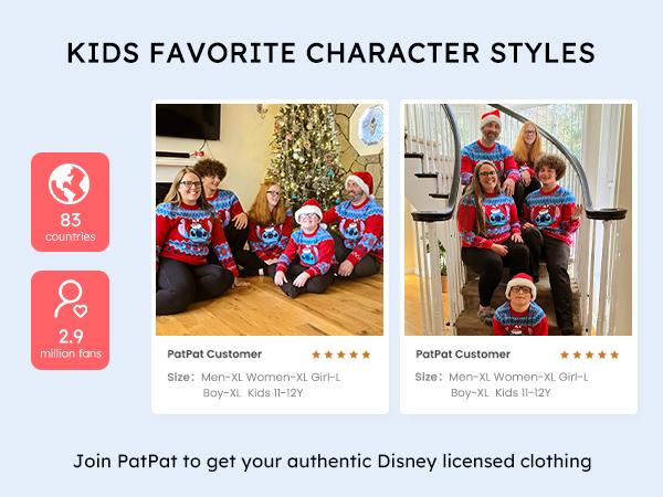 PatPat Disney Mickey & Stitch Family Matching  Hoodies Snow Pattern Long Sleeve Pullover Sweatshirts for Holiday Season Easter