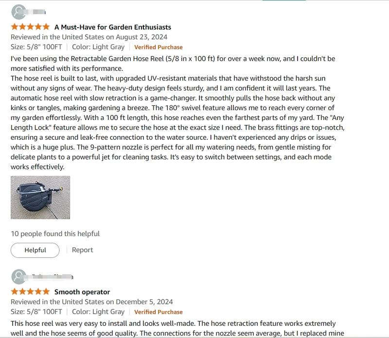 GLAHODEN Upgraded Retractable Garden Hose Reel 1/2 Inch x 65 ft Wall Mounted with 9 Patterns Nozzle & 180° Swivel Bracket Automatic Watering Devices