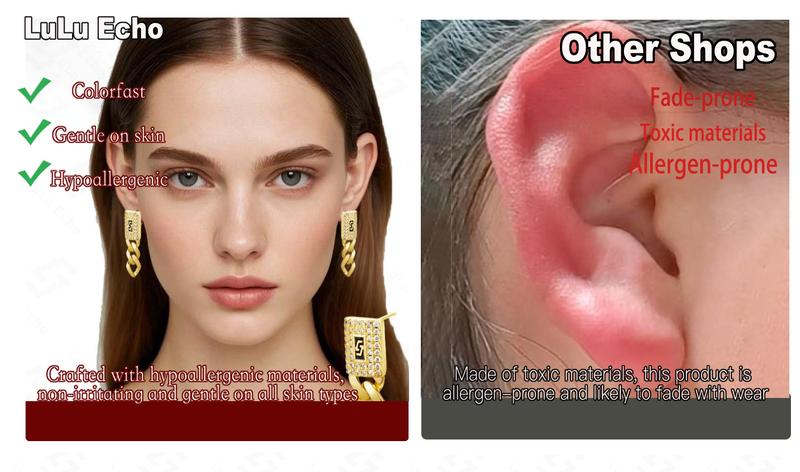 LuLuEcho 14K Real Gold Plated Unisex 4mm Cuban Link Iced Out Sythetic Moissanite Earrings Stainless Steel Miami Earring Hip Hop Jewelry