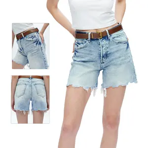 HIGH RISE CASUAL DENIM SHORTS JEANS FOR SUMMER Pocket Womenswear Stretch Fit Style Bottoms Everyday Fabric Cotton Basic Minimalist Sky Light