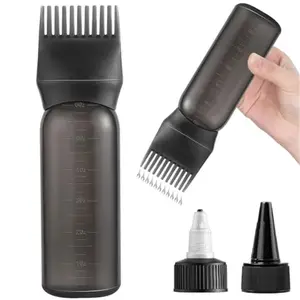 Root Comb Applicator Bottle Oil Applicator for Hair Dye Hair Oiling Bottle with 2 Types Caps and Graduated Scale, 6 Ounce (Black)