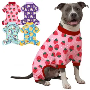 XPUDAC 4-Piece Dog Pajamas Set with Unique Themed Prints Cozy Breathable Puppy Onesies for Dogs & Cats Christmas Sleepwear Soft Fabric Easy-to-Wear Design Costume Clothing Outfits