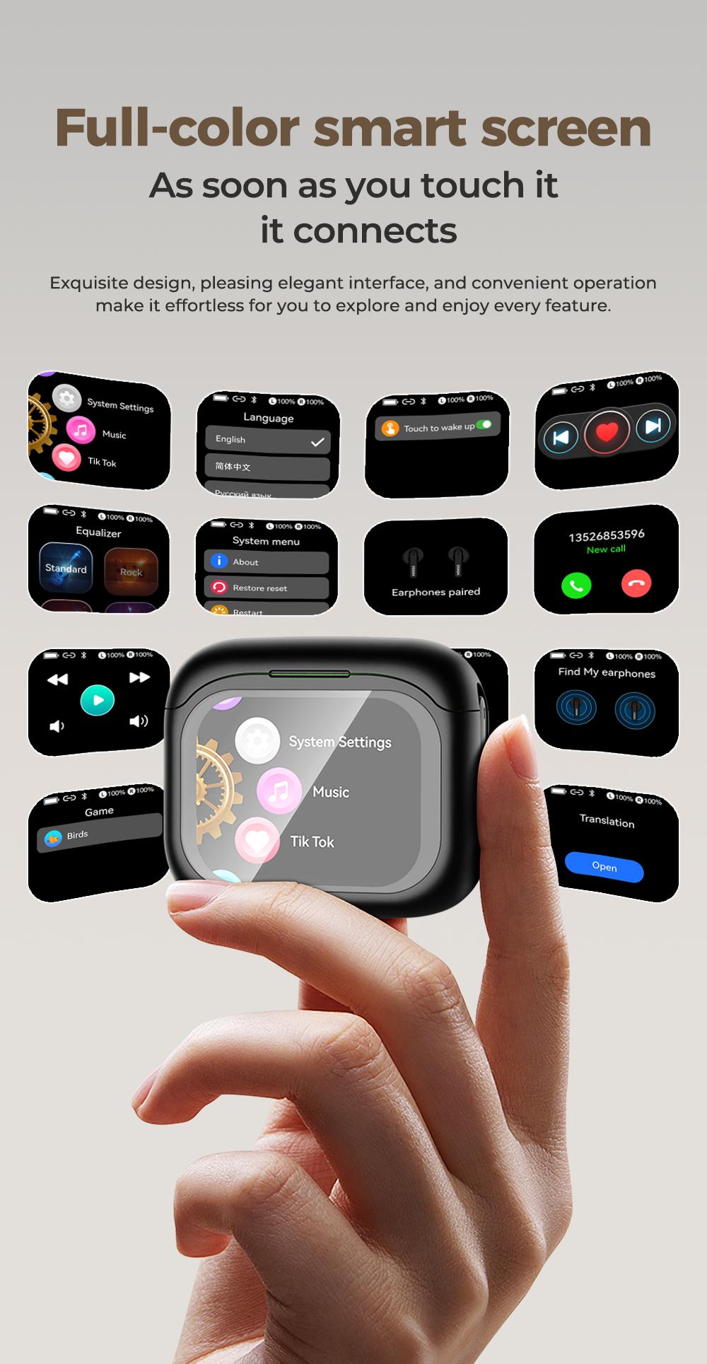 MINISO 103  AI Headset Translates 134 Languages Wireless Noise Cancelling Earbuds with Smart Screen Case, Clear Calls, App Translation, 30H Battery, Bluetooth 6.0, IPX5