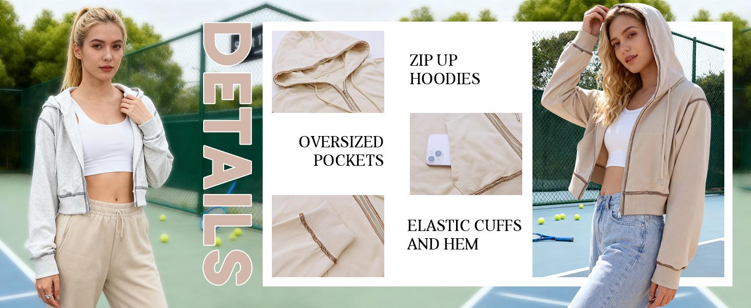 UANEO Women's Hoodies for Women Sweatshirt Zip Up Hoodie Long Sleeve Cropped Jackets Fall Winter Clothing Outfits