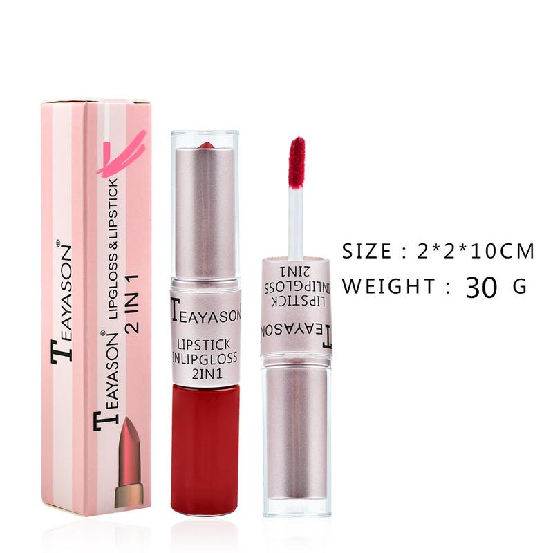 2 in 1 Velvet Matte Lipstick & Lip Gloss SetDouble Head Design Finish Non-Stick Cup NotFade Nude Color Lipgloss Stain Makeup LongLasting Waterproof Gloss