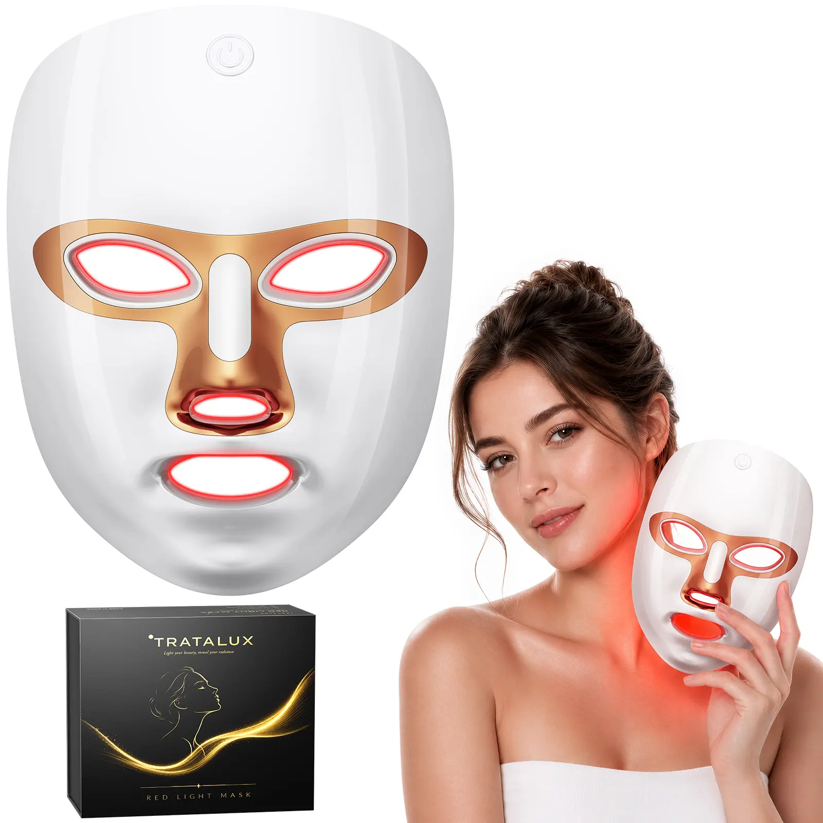 Tratalux Red Light Therapy Mask - 7 Color LED Facial Mask, LED Light Skincare Device, Cordless Rechargeable Beauty Device for Daily Skincare, Self Care & Gifts