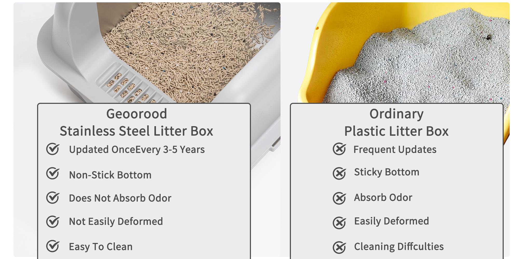 【Geoorood】Geoorood XXL Cat Litter Box Stainless Steel 20L with Lid,  XL Large Metal Litter Box High Sided Design,Anti-Urine Leakage, Include Cat Mat & Litter Scoop, Never Absorbs Odors, Easy Cleaning, Non-Sticky#February Stock Up