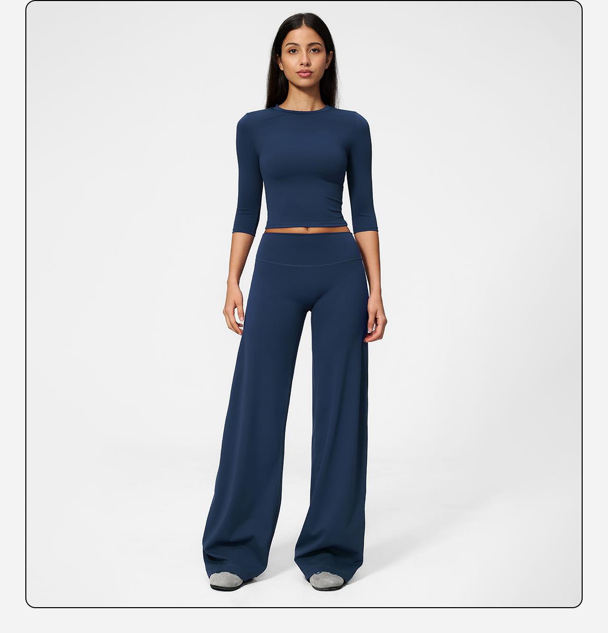 MFVIM Women's 2-Piece Solid Sports Set, Loose Fit Long Sleeve Top & High-Waisted Rolled-Waist Pants Casual Wear Activewear for Yoga, Solid Sports Sets, Outdoor Yoga Suit, Matching Gym Set,back to school,back to school haul
