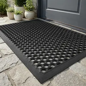 Front Door-Mat Outside Entrance, 17"x30" Rubber Doormat Non Slip Waterproof, All Weather Welcome Matt-Outdoor Dirt Trapper Mud Mat Heavy Duty Door-Mats for Garage, Entryway (Black)