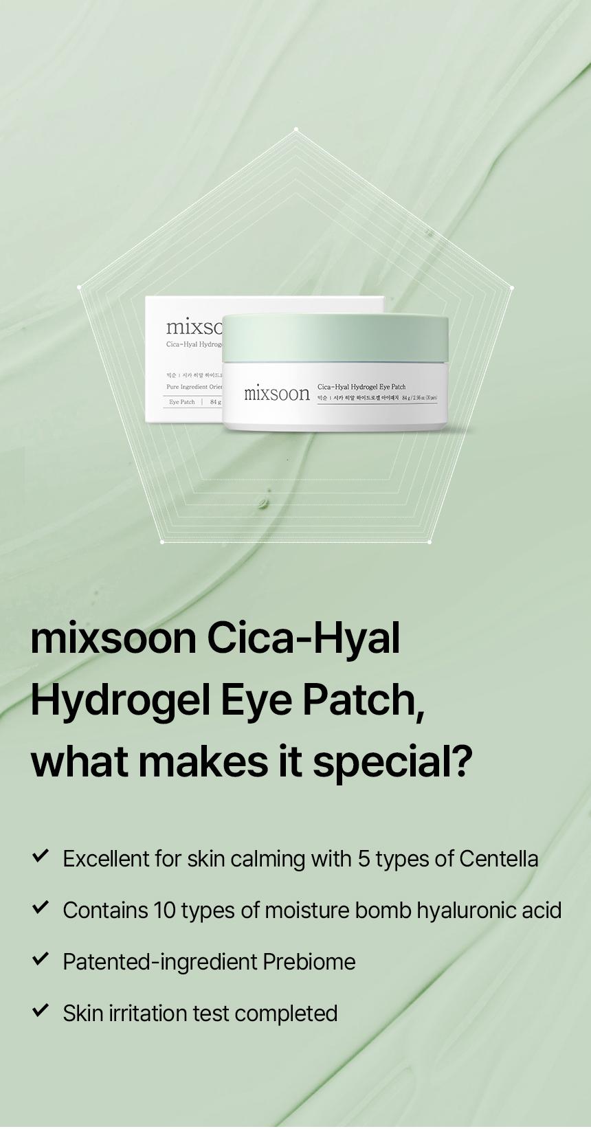 [mixsoon Official Shop] Cica-Hyal Hydrogel Eye Patch 30 pairs (60ea) - Skin Calming & Moisture Replenishment Eye Patch, Korean Skincare for Glass Skin
