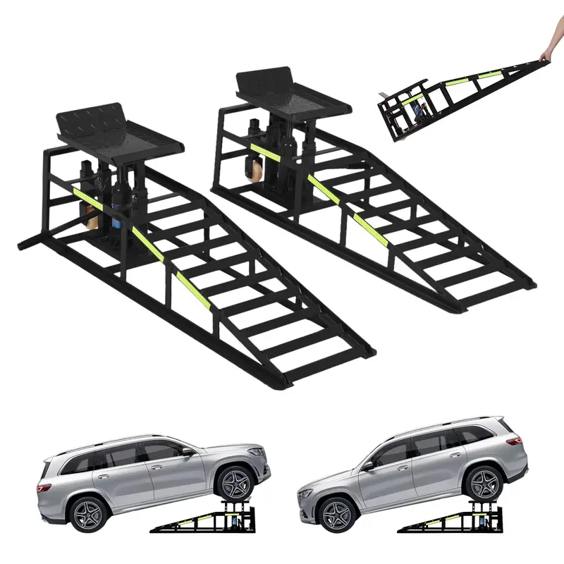 Garvee 2 Packs Hydraulic Car Ramps with Wheels and Reflective Sticker-5Ton/11025 Hydraulic Ramps with Jacks for Home and Garage Auto Repair, Oil Changes