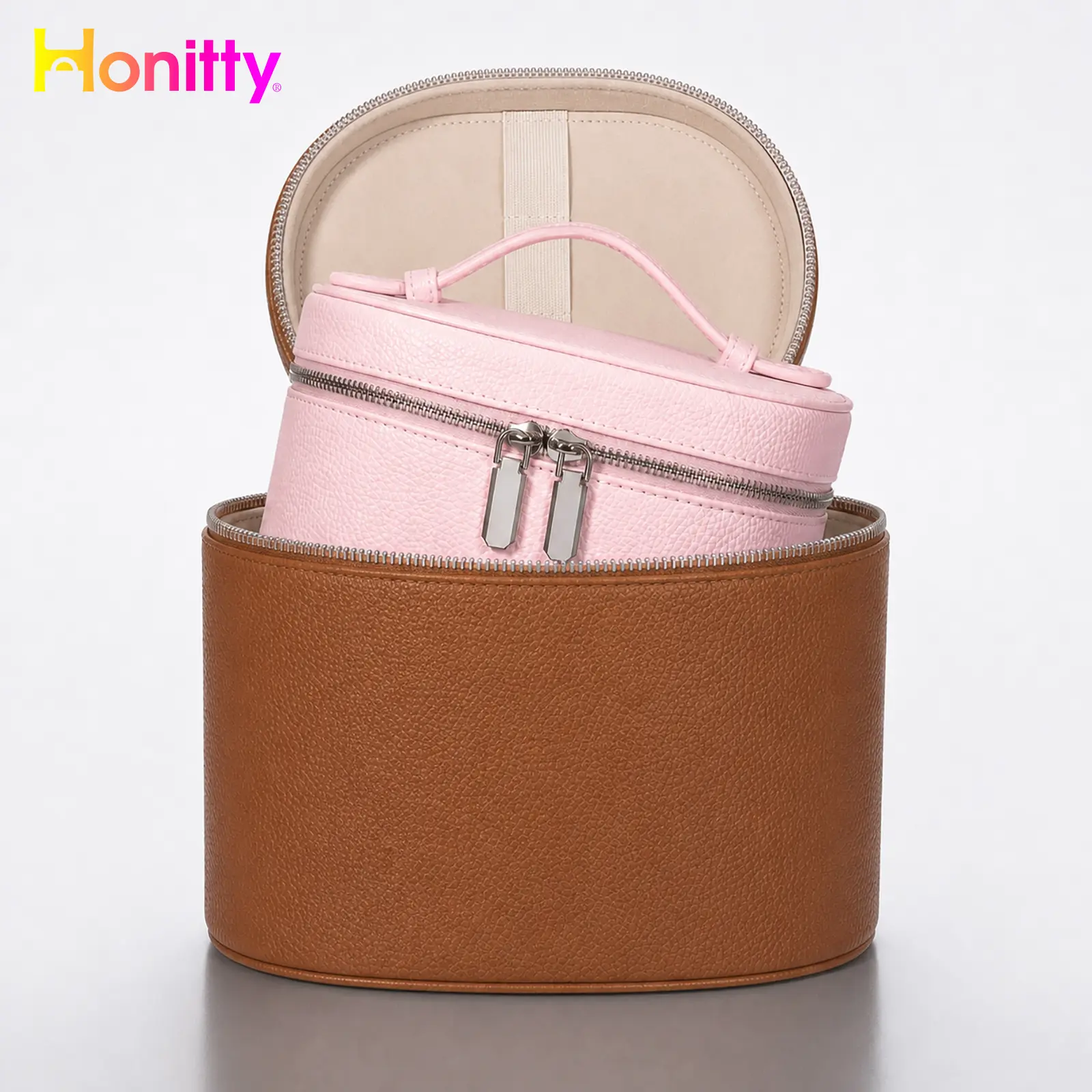 Women's Compact PU Makeup Bag - Waterproof Minimalist Dust-Free Plain Polyester Travel Organizer with Removable Divider, Top Single-Handle Portable Toiletry Pouch (Bags for Women)