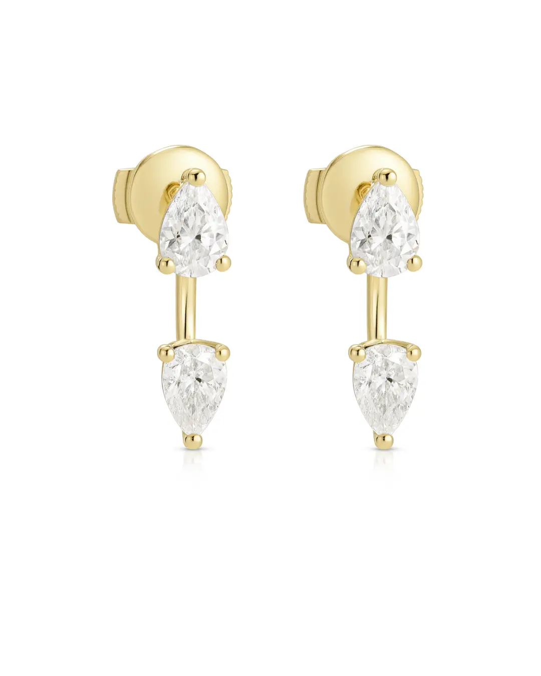 Floating Double Diamond Stud Earrings, Pear Cut Simulated Diamond Studs, 18K Gold Plated, Hypoallergenic Lightweight Earrings for Women, Minimalist Fashion Jewelry