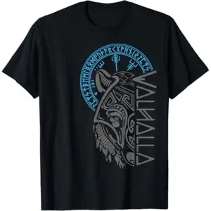 graphic tees Valhalla Wolf Mask Odin Runes Norse Compass Viking T-Shirt