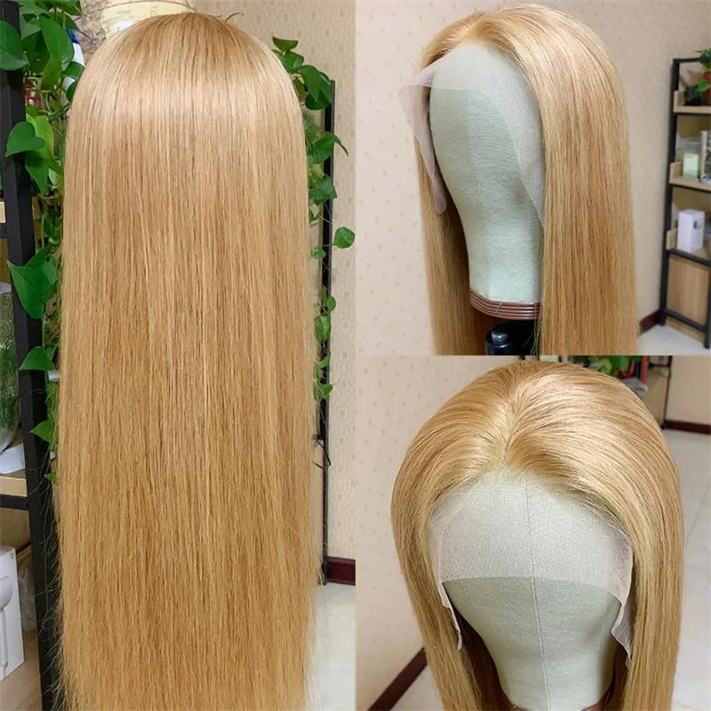 [30Inch for Only $109] Hot Star 27# Honey Blonde Colored Red Color 613# Blonde Color 99J Burgundy Color Ginger Color and P4/27 Highlight Color Human Hair Frontal Wigs Straight 180% 13x6 HD Transparent Lace Front Human Hair Wigs For Women