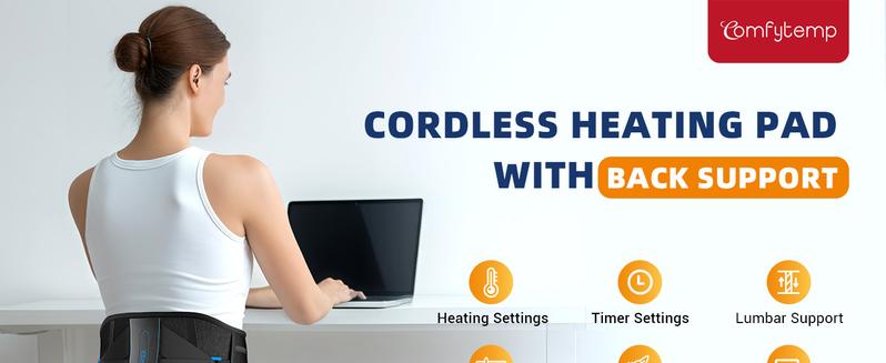 Comfytemp Back Brace with Heat, Back Support 3 Heating & 3 Timers, Birthday Gift for Men and Women, 52 Inch (No Massage)