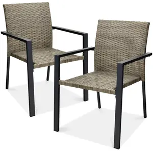 Best Choice Products Set of 2 Wicker Chairs, Stackable Outdoor Dining Furniture w/ Armrests
