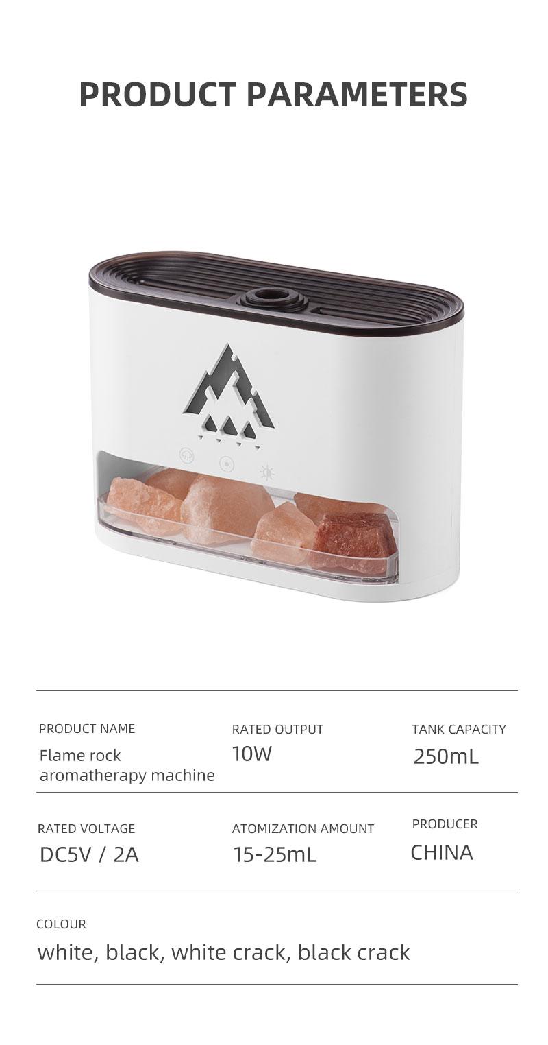 Flame Rock Aromatherapy Machine 250ml Essential Oil Diffuser with Simulated Flame & Jellyfish Mist Colorful LED Lighting Cool Mist Humidifier Timer Auto Off for Home Bedroom Office