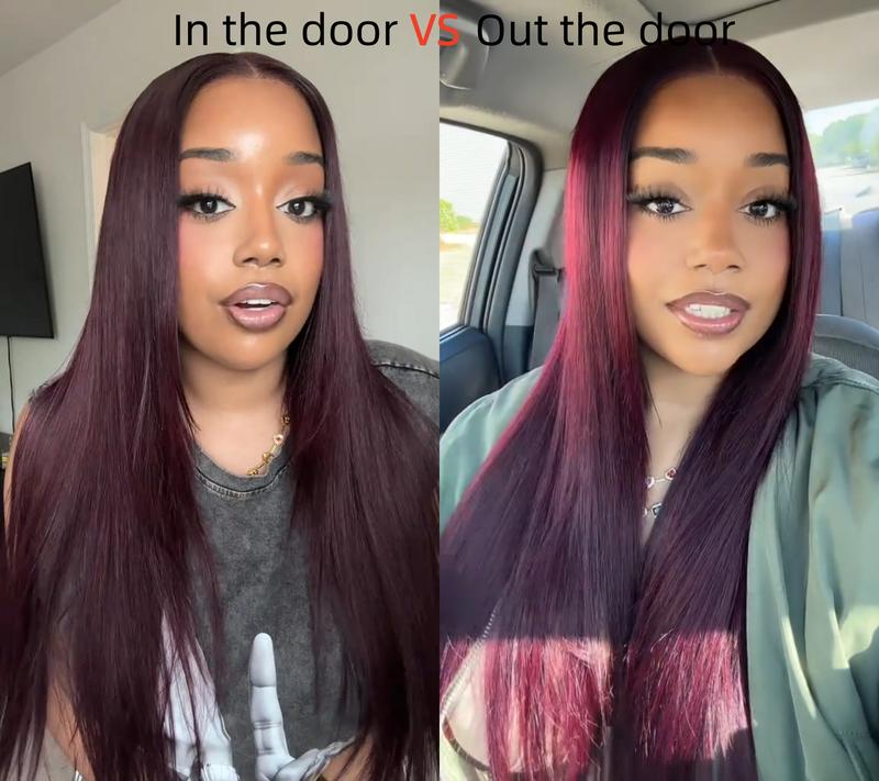 UNice Glueless Black Cherry Layered Straight Wig with Drawstring Pre-cut 7x5/13x4 HD Lace Frontal Human Hair Wigs with Invisible Knots Beginners Friendly