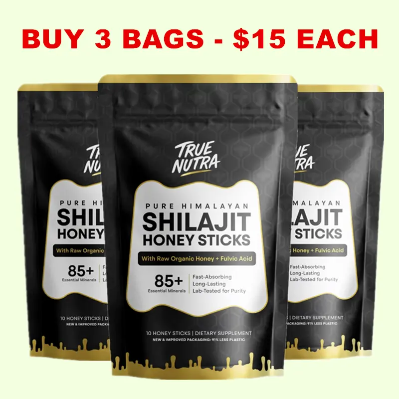 True Nutra Pure Himalayan Shilajit Honey Sticks with Raw Organic Honey Fulvic Acid: Enhances mineral absorption, 85+ Essential Minerals, Long-Lasting, Fast-Absorbing, Lab-Tested for Purity - 10 Sticks