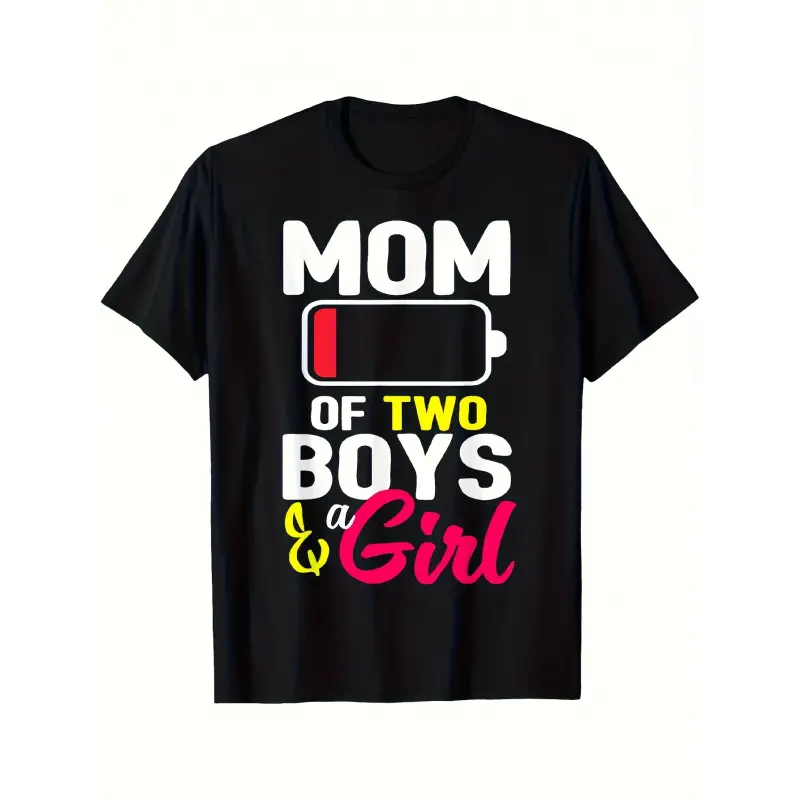 Men's Mom for 1 Boy & 2 Girls Graphic T-Shirt - High Stretch Soft Cotton Athletic Scoop Neck Short Sleeve Pullover, All Over Print, All Seasons Casual Wear & Birthday Gift