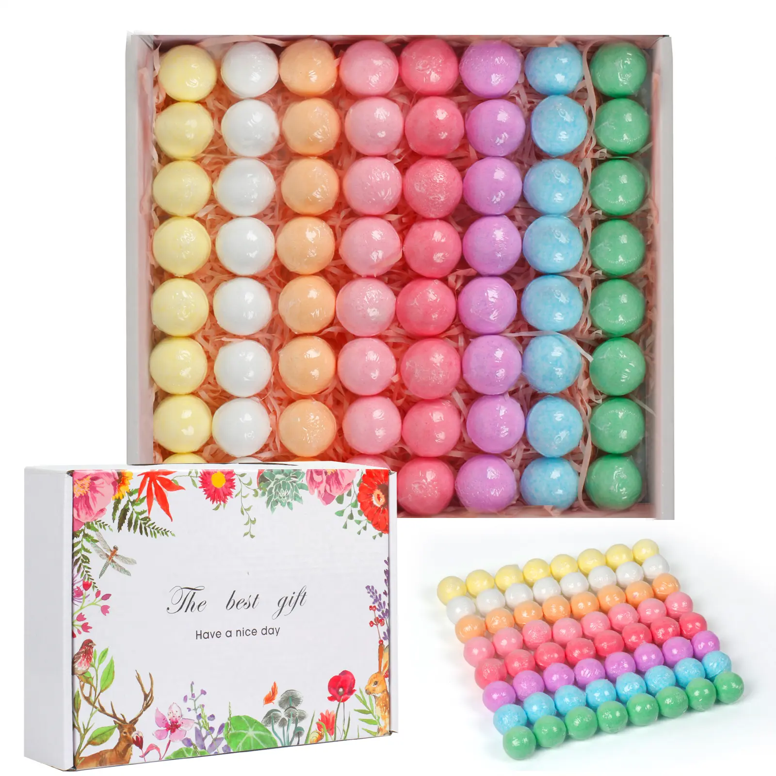 64-Piece Essential Oil Bath Salt Bomb Gift Set (Individually Wrapped): A Premium Self-Care SPA Gift, Top Choice for Anniversary/Birthday Presents, Perfect for Her Who Has Everything, Body Care Products