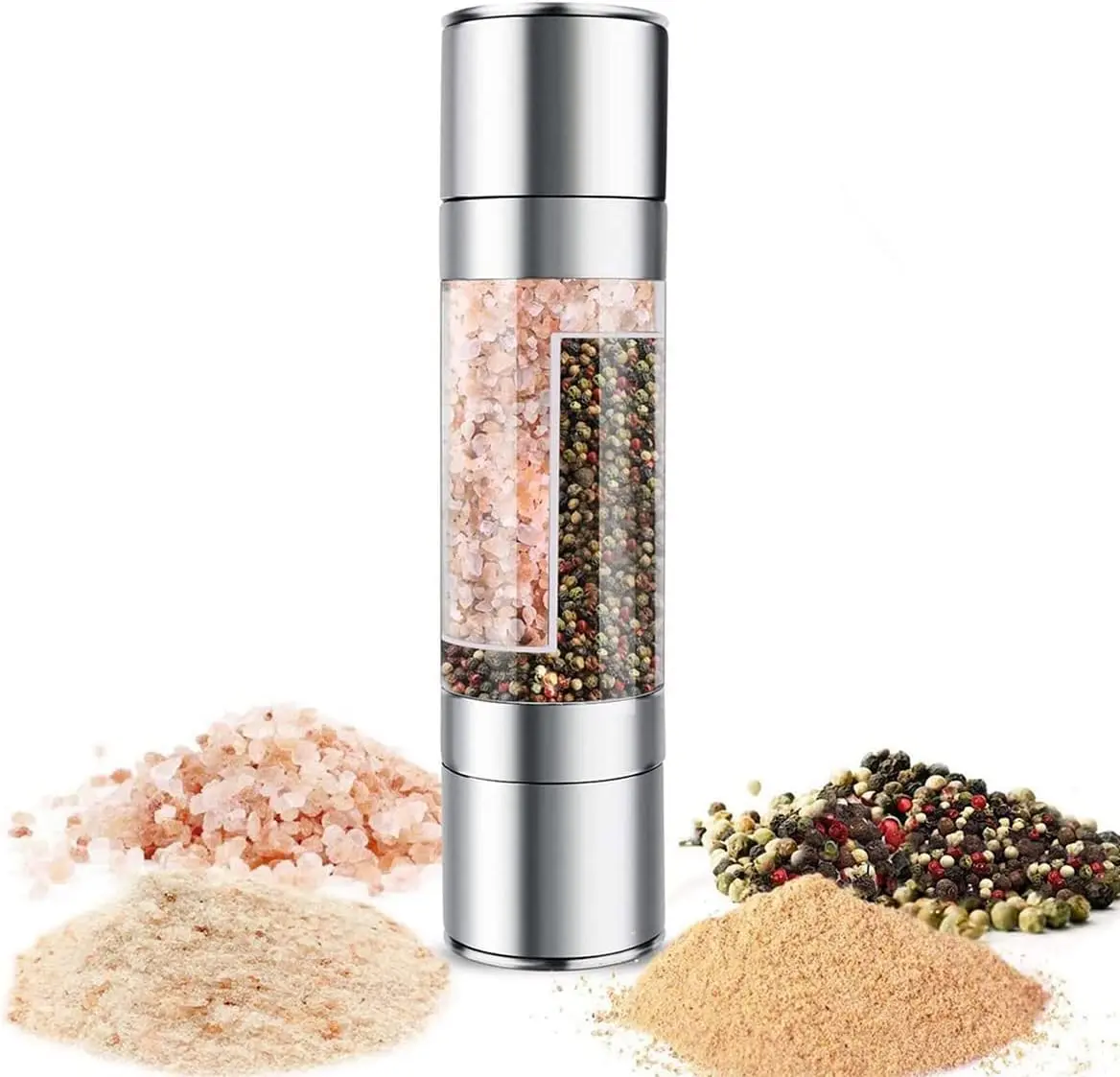 2-in-1 Stainless Steel Compact Fresh Lock Spice Grinder with Adjustable Ceramic Rotor - Kitchenware Seasoning Utensils Set for Kitchen, Outdoor Barbecue