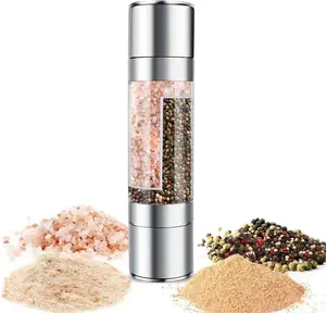 2 in 1 Salt and Pepper Grinder with Adjustable Ceramic Rotor, Stainless Steel Salt Grinders and Pepper Mill for Kitchen, Outdoor Barbecue