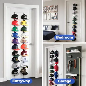 10-Layer Over The Door Hat Rack Organizer with Hooks 2-Way Hanging Display for Baseball Caps Bedroom Entrance Garage Storage Adjustable Hooks Tool-Free Setup Hangable Hangers