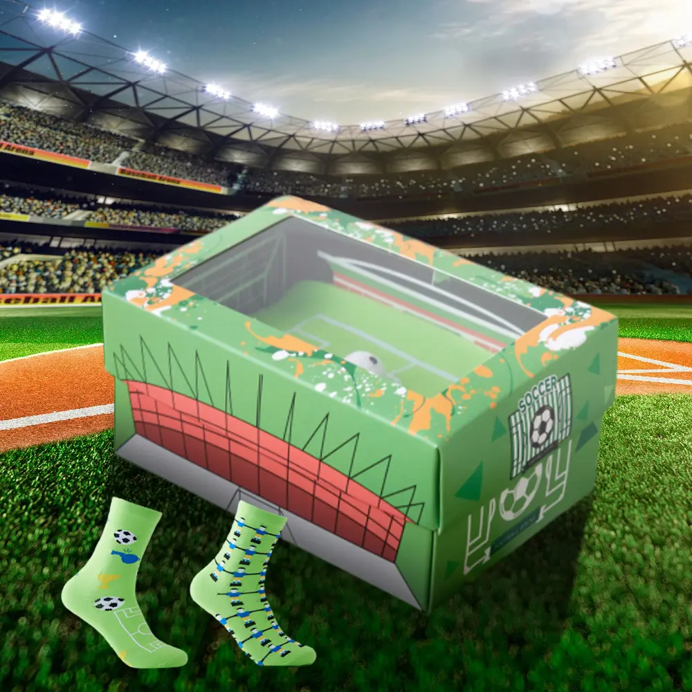Soccer Crew Socks for Men & Women, Casual Stylish Foosball Pattern, Breathable Cotton Blend, 1 Pair in Gift Box, Ideal Birthday, Halloween, Thanksgiving, Christmas & Valentine's Day Gift