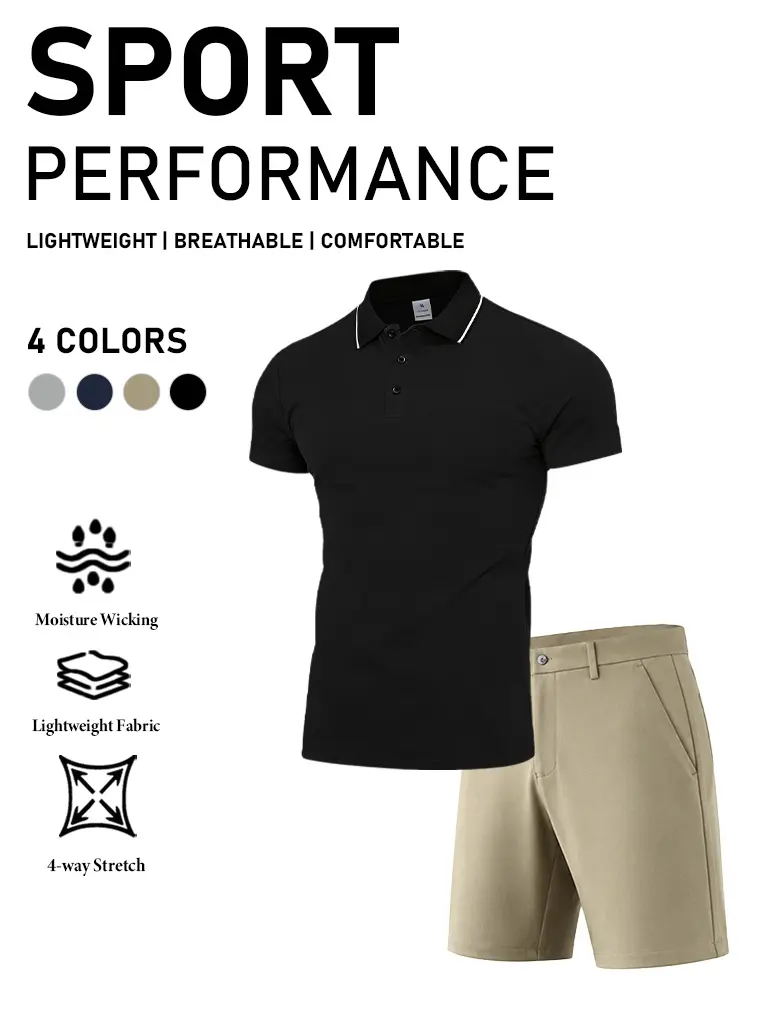 2-Piece Men’s Quick-Dry Golf Polo & Shorts Set | Lightweight Moisture-Wicking Athletic Outfit, Casual Short-Sleeve Set for Work,back to school,back to school haul