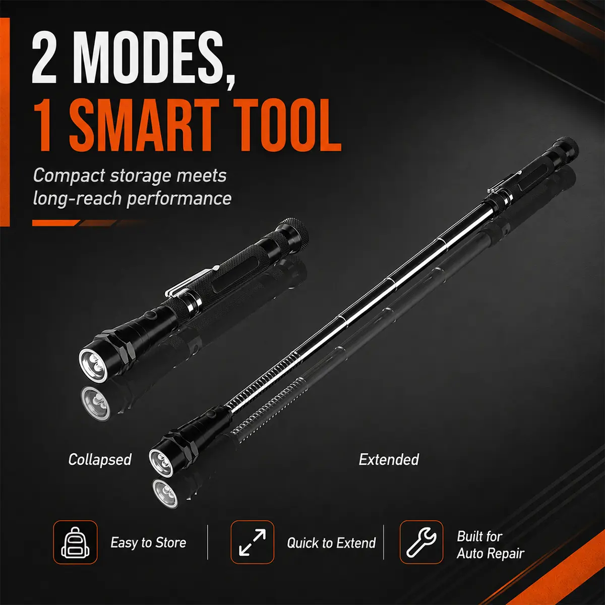 Magnetic LED Flashlight Telescopic Pickup Tool, 22 Inch Extendable Magnet Stick with 360°Rotating Flexible Head, LED Lighted Retractable Magnetic Retrieval Tool for Car Repair & Hard-to-Reach Areas