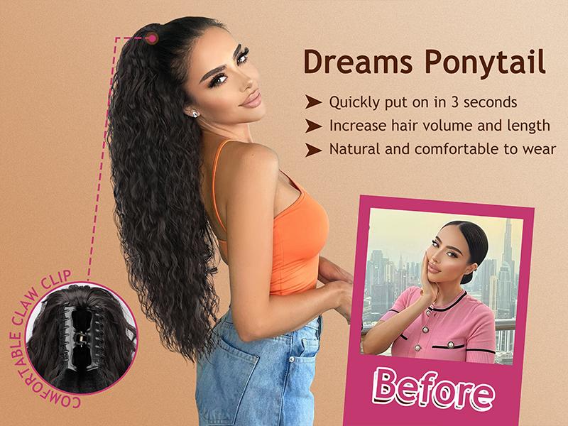 ORSUNCER Hair Extension Claw Ponytail Long Wavy Ponytail Extension Black Brown 30 Inch Curly Clip Ponytail in Hair Extensions For Women Fluffy Natural Looking Synthetic Hairpiece for Daily Use Easy To Go