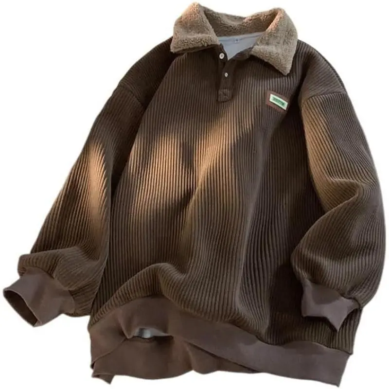 Corduroy Polo Sweater, Baggy Long-Sleeve Casual Wear Top for Women, Soft, Cozy & Machine Washable for Autumn Winter