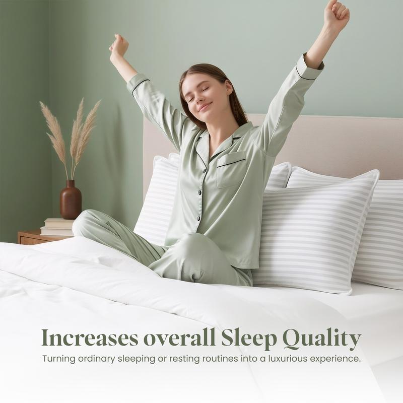 【New Year Deal】Utopia Bedding Premium Striped Bed Pillows for Back Stomach & Side Sleepers - Polycotton Soft Breathable Covers, No-Shift Construction, White, Pack of 2 - Polyester - Supportive Memory Foam