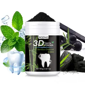 ROZINO 3D Bamboo Charcoal & Mint Tooth Powder 80g Jar for Whitening & Fresh Breath with Activated Carbon & Kaolinite Vitamin C Coffee Daily Gentle Interdental Mouthwash Restore Sensitive Whitening Toothpaste