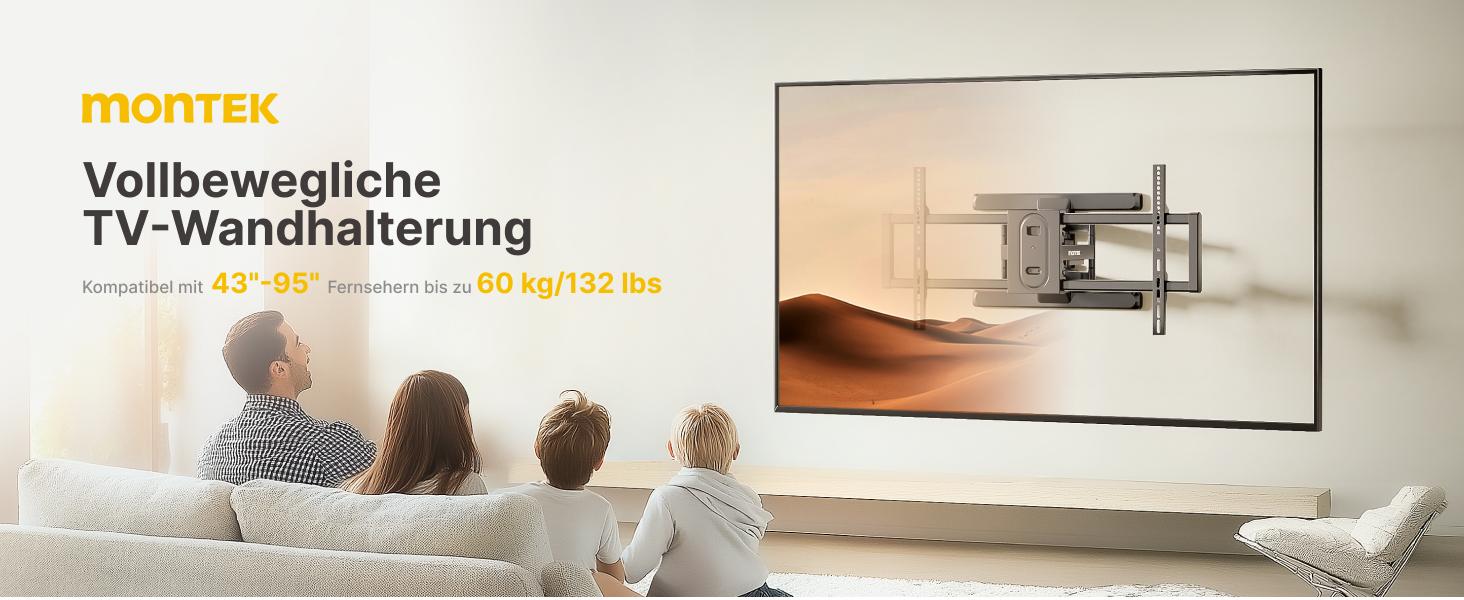 Full Motion Adjustable TV Wall Mount for 13–95 Inch Flat & Curved TVs and Monitors, Swivel & Tilt Articulating Bracket, Max VESA 800x400mm, Holds up to 132 lbs