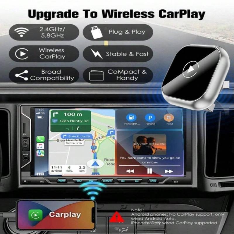 CarPlay Wireless Adapter & Android Auto Dongle 2in 1 Plug& Play Converter for Factory Wired CarPlay Cars, Fast Auto-Connect, Mini USB/USB-C Design for iPhone & AndroidPhones, Zero Delay Audio Upgrade, for 2016+ cars