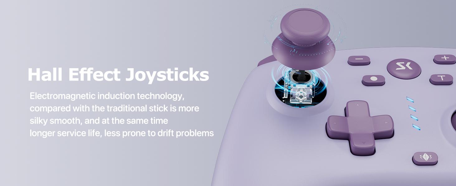 Wireless Switch Controller with 2.4G Adapter for Switch Switch2/Lite/OLED PC Android iOS, Hall Effect Joysticks Triggers, Dual Vibration, 2 Back Custom Macros, Turbo Function, No Stick Drift, AG46 Purple gamer gifts