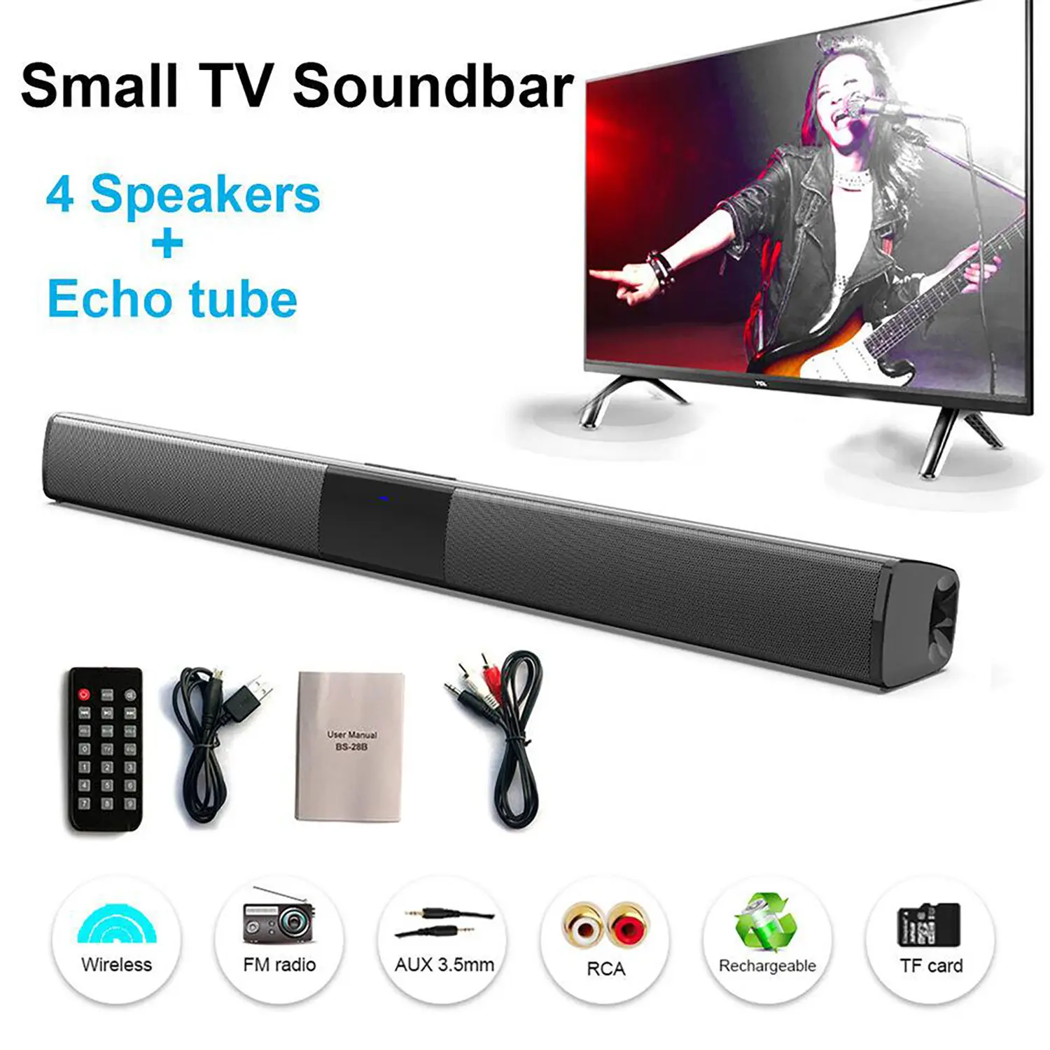 Sound bar for Smart TV 4*5W Soundbar with Four Woofers BT/ARC/AUX Surround Sound System for TV