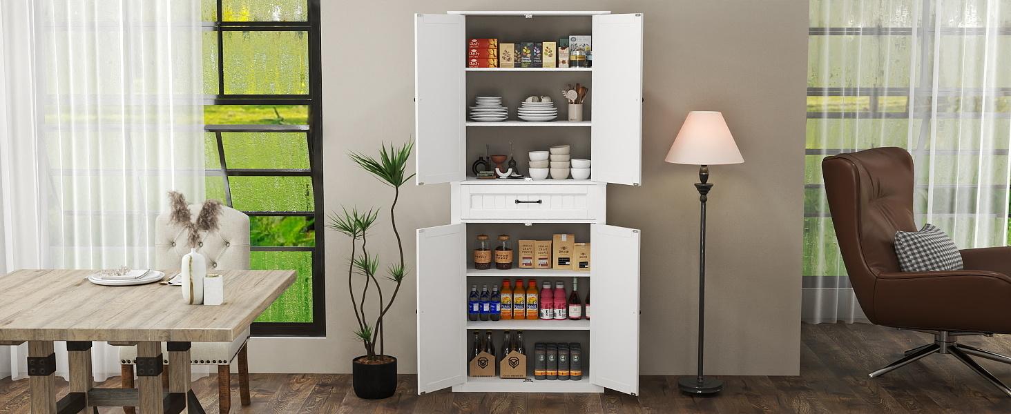 Gizoon 71" Tall Kitchen Pantry Cabinet with Doors and Shelves Large Stand Up Pantry Storage Cabinet with Drawer for Kitchen Dining Room and Bathroom
