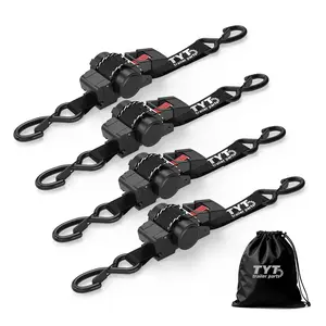 TYT 1'' x 10' Retractable Ratchet Straps (select 2 pack or 4 pack)- Auto Self Retracting Tie Down Straps for Truck, Cargo Trailer, Motorcycle, ATV, UTV